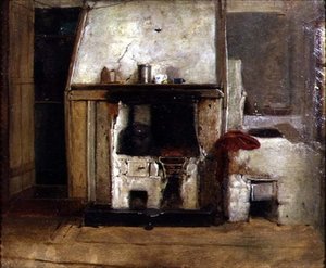 A Kitchen Hearth (olie på lærred) af David (follower of) Wilkie