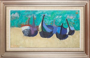Både ved Nazare (olie om bord) af David Alan Redpath Michie