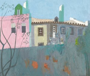 Samtale i en portugisisk landsby, ca. 1961-67 (olie på hardboard) af David Alan Redpath Michie