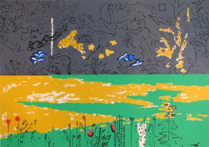 Have, mørk kant med blå liljer (screenprint) af David Alan Redpath Michie