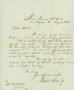 Brev underskrevet David Allan, Jr., Head Quarters 29th M.V.I., nær Kingston, Ga., til hans mor Mrs. M.A. Allan, St. Louis, Mo., 20. maj 1864 af David Allan