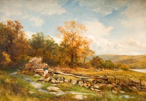 Tidevandshegn ved floden Conwy i Bachlediog, 1891 99 flod; Conwy; Conway; Tidevandshegn; barriere; bachlediog; Afon Conwy; Conway; landskab; Wales; walisisk; efterår; efterårsagtig; af David Bates