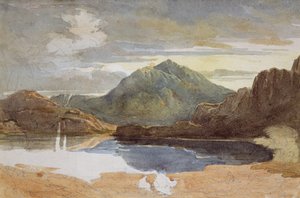 En sø i det nordlige Wales, Snowdon i det fjerne (wc på papir) af David Cox