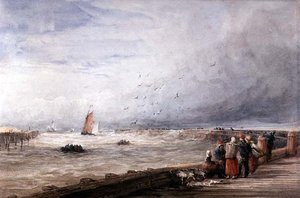 Calais Pier (akvarel på papir) af David Cox