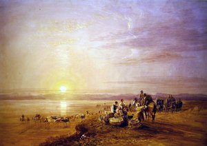 Crossing the Sands (akvarel over spor af blyant med ridser ud på papir) af David Cox