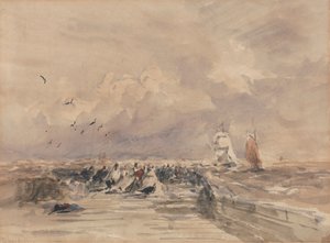 Dieppe Pier, Stiff Breeze af David Cox
