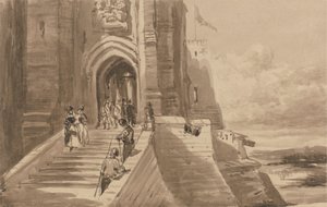 Figurer på den ydre trappe af et slot af David Cox
