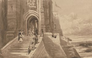 Figurer på den ydre trappe til et slot af David Cox