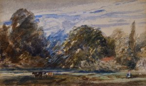 Landskab med køer og figur af David Cox