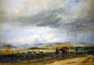 Llugwy Meadows (akvarel på papir) af David Cox