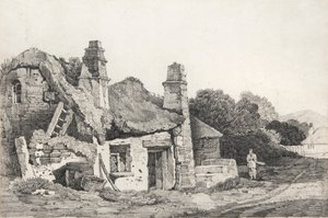 Ødelagt hytte (tegning) af David Cox