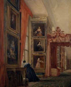 The Long Gallery at Hardwick (akvarel på papir) af David Cox