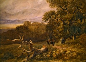 Rejsende i nærheden af Hardwicke Castle (akvarel på papir) af David Cox