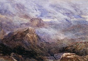 Welsh Sketch - Burning Bracken (akvarel på papir) af David Cox