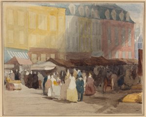 En fransk markedsscene, muligvis Boulogne af David Cox the elder