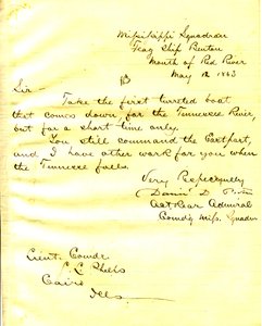 Brev fra David D. Porter, U.S. Benton, mundingen af Red River, til Seth Ledyard Phelps, Cairo, Illinois, 12. maj 1863 af David D. Porter