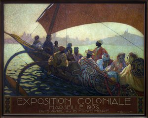 Kolonialudstilling af Marseille i 1906. maleri af David Dellepiane (1866-1932), plakatmodel, olie på lærred