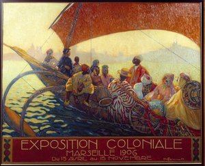 Kolonialisme: plakat til den koloniale nationale udstilling i Marseille. Plakat af David Dellepiane (1866-1932). 1906 Marseille, Musee de la Marine - Kolonialisme: plakat for The National Colonial Exhibition in Marseille af David Dellepiane (1866-1932). 19