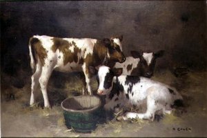 Tre kalve (olie på lærred)