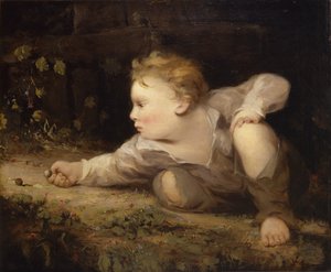 Dreng, der spiller kugler, ca. 1858.