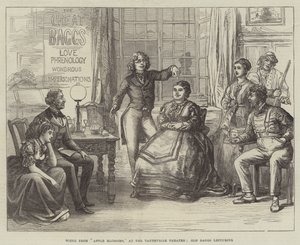 Scene fra Apple Blossoms i Vaudeville Theatre, Old Baggs holder foredrag af David Henry Friston