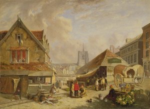 Det gamle fiskemarked, Norwich, 1825 af David Hodgson