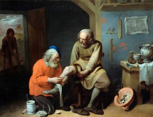 ""Le chirurgien de village"" (Landsbykirurgen) Maleri af David Ryckaert III (Rijckaert) (1612 - 1661) Olie på lærred, Dim 49,2x64 cm Staatliche Museen, Berlin