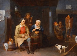 Det indre af en kro med bønder, der ryger, 1647 af David III Ryckaert