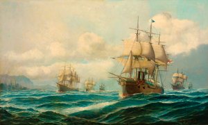 Viceadmiral Phipps Hornbys eskadron dampede gennem Dardanellerne på passage til Konstantinopel, februar 1878