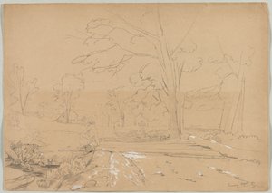 Landskab med mandfiskeri, Conway, New Hampshire, 1851. af David Johnson