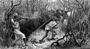 Manyema baghold, Centralafrika, gravering fra Last Journals of David Livingstone, af David Livingstone (1813-1873), London af David Livingstone