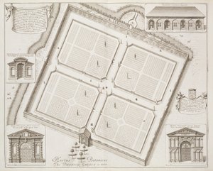 Hortus Botanicus, The Physick Garden, Oxon, fra "Oxonia Illustrata", udgivet i 1675 af David Loggan