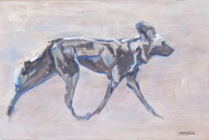 African Painted Dog (vild hund), 2024 (olie på lærred) af David Mayer