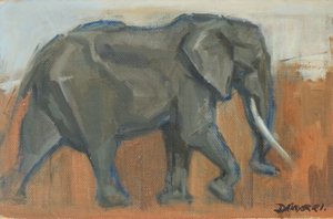 Bull Elephant, 2019 (olie på panel) af David Mayer
