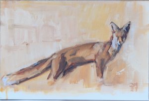 Red Fox, 2022 (olie på lærred) af David Mayer