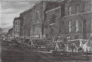 London: Dawn Newgate Prison (farvelitografi)