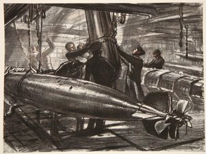 I den neddykkede torpedoplads på et slagskib, illustration fra 