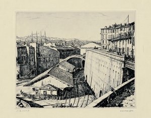Jernbaneskure, Marseilles af David Muirhead Bone