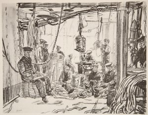 Sømænd på et slagskib, der laver ammunition til hæren, illustration fra 