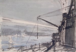 Søgelys ved Scapa Flow (akvarel på papir) af David Muirhead Bone