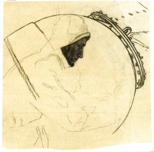 Studie til vinterminelægning ud for Island, ca. 1942, kat. 5 (conte kulblyant på kalkerpapir) af David Muirhead Bone