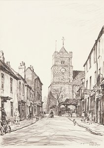 Den gamle kirke, Seaford (blyant) af David Muirhead Bone