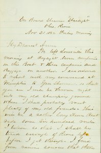 Brev fra D. P. Grier, om bord på Steamer Starlight, Ohio River, til Anna McKinney, 21. november 1862 af David Perkins Grier