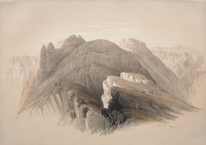 Gebil Hor. Mount Hor, fra klipperne, der omkranser Petra, 1839. af David Roberts