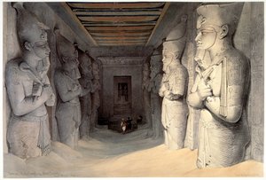 Kæmpe kalkstensstatuer af Ramses II, Ramses tempel, Abu Simbel, Egypten, 1836 af David Roberts