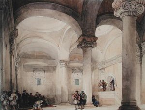 Interiør af en moské, ca. 1835 (akvarel på papir) af David Roberts