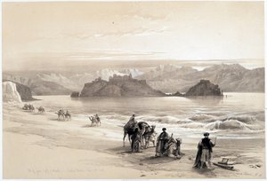 Øen Graia, Akabah-bugten (Akaba eller Aqaba), tegning lavet 27/02/1839 i "" The Holy Land"", London 1849 af David Roberts