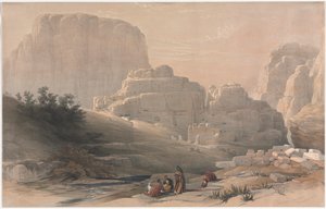 Petra, nedre ende af dalen, ser på Akropolis af David Roberts
