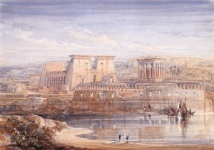 Philae: Udsigt over templerne fra syd (akvarel og gouache på hvidt papir) af David Roberts
