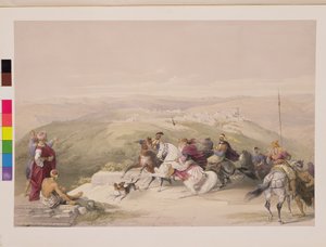 Sabaste, det gamle Samaria, den 17. april 1839, plade 44 fra bind I af "The Holy Land", graveret af Louis Haghe (1806-85), udg. 1842 af David Roberts